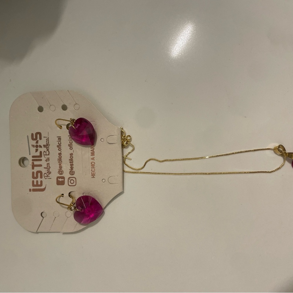Gold and Pink Heart Jewelry Set